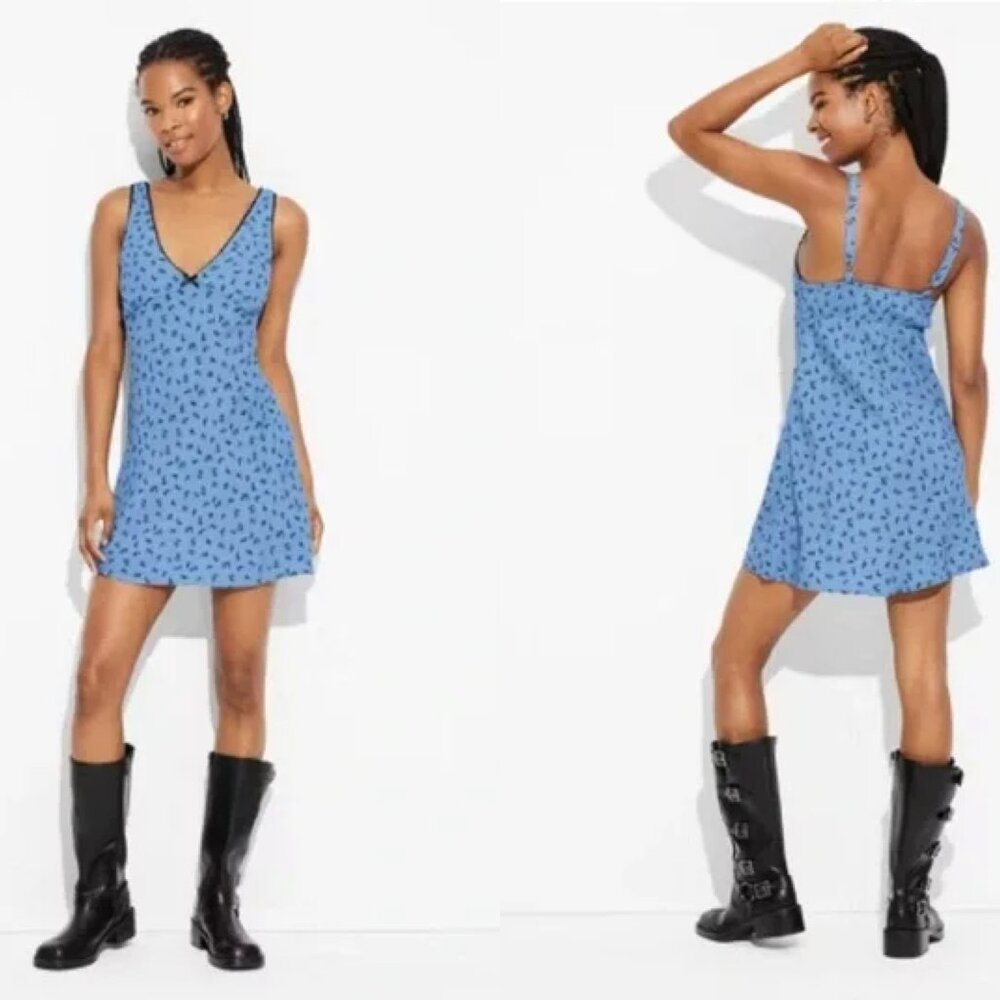 NWT✨WILD FABLE large blue black floral sleeveless slip dress